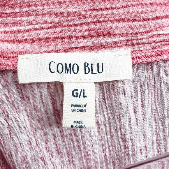 COMO BLU Ruffle Short Sleeve Blouse Square Neck Lightweight Pink Stripe Size L - Picture 4 of 6
